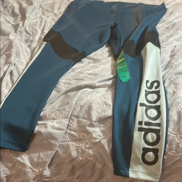 Adidas Teal and Black Performance Leggings - Picture 1 of 5